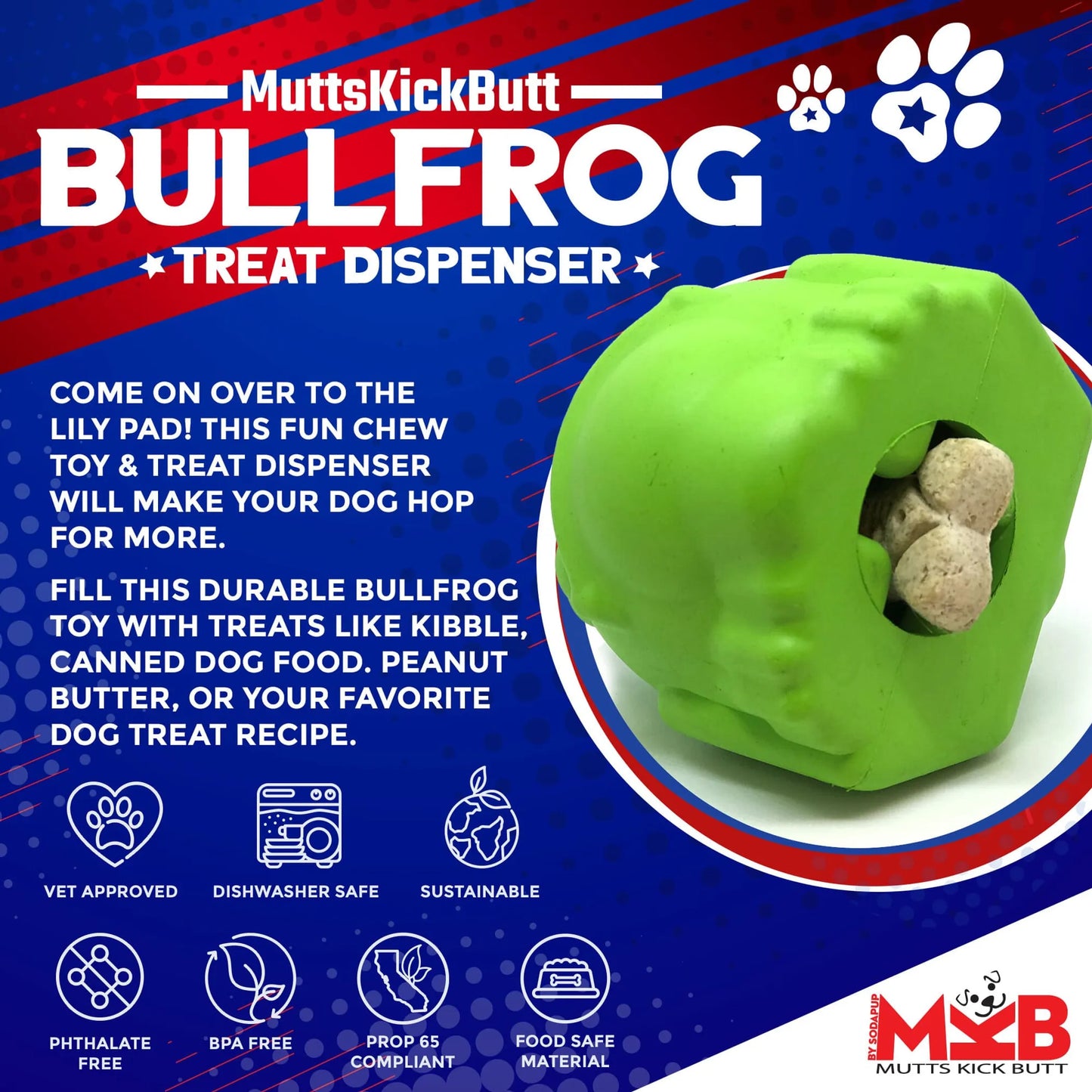 Bull Frog Dog Chew Toy & Treat Dispenser