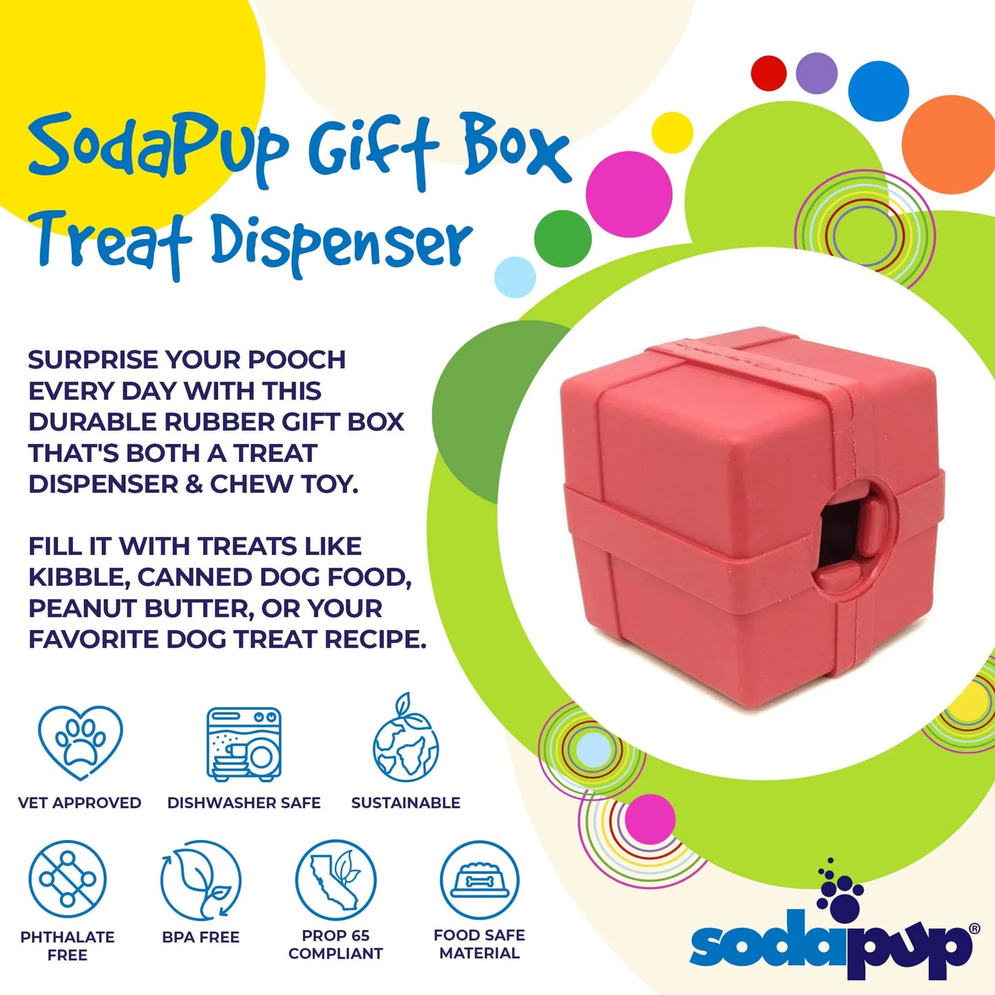 Gift Box eDispenser - Durable Rubber Treat Dispenser for Dogs